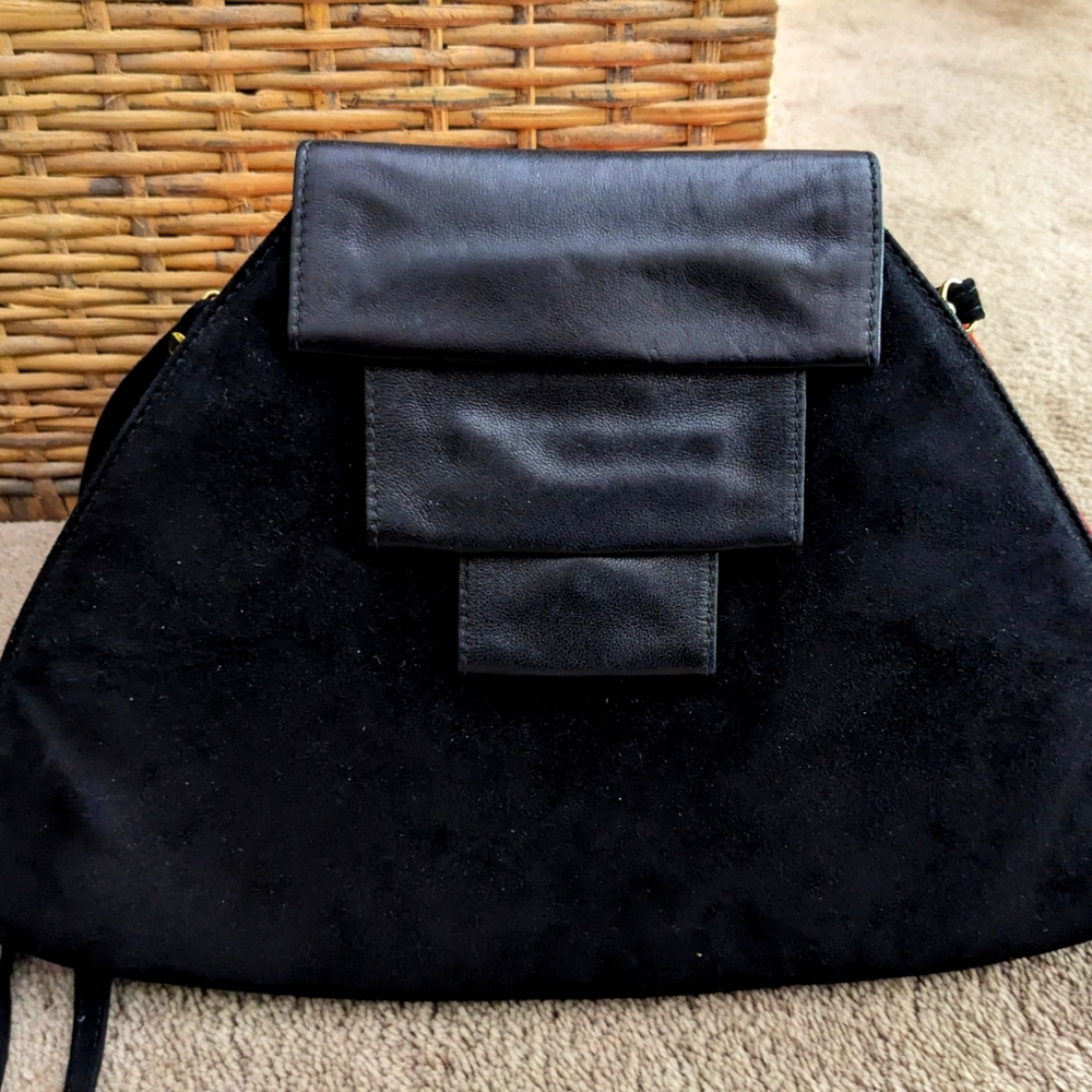 BLACK LEATHER AND SUEDE CLUTCH/S SHOULDER BAG COMBO, 100% LEATHER, MADE IN ITALY